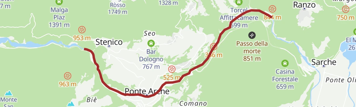 Route map: Fiume Sarca dal Bacino di Ponte Pià